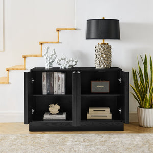 English Elm Mid Century Fluted Sideboard with Adjustable Interior Shelving for Dining Entryway Spaces Black W1801P457805