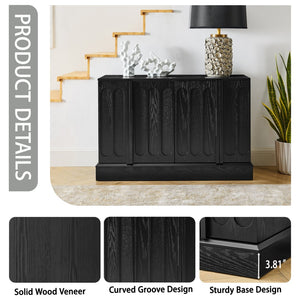 English Elm Mid Century Fluted Sideboard with Adjustable Interior Shelving for Dining Entryway Spaces Black W1801P457805