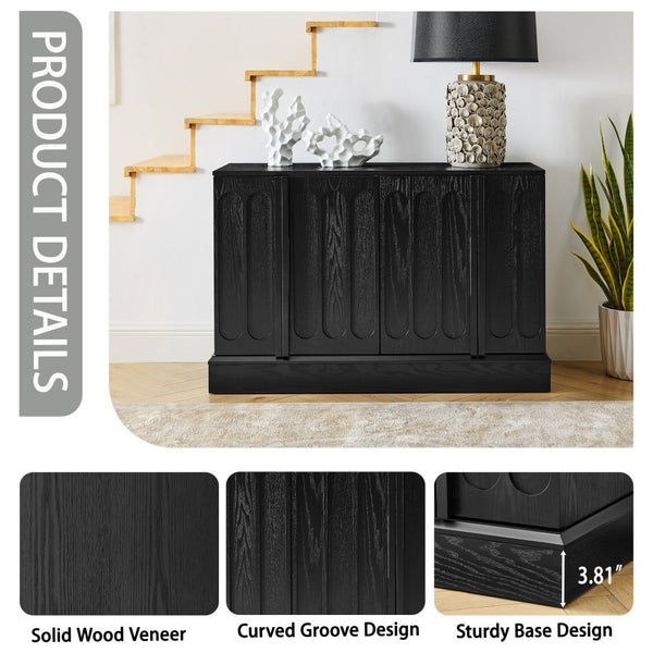 English Elm Mid Century Fluted Sideboard with Adjustable Interior Shelving for Dining Entryway Spaces Black W1801P457805