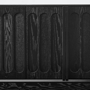 English Elm Mid Century Fluted Sideboard with Adjustable Interior Shelving for Dining Entryway Spaces Black W1801P457805