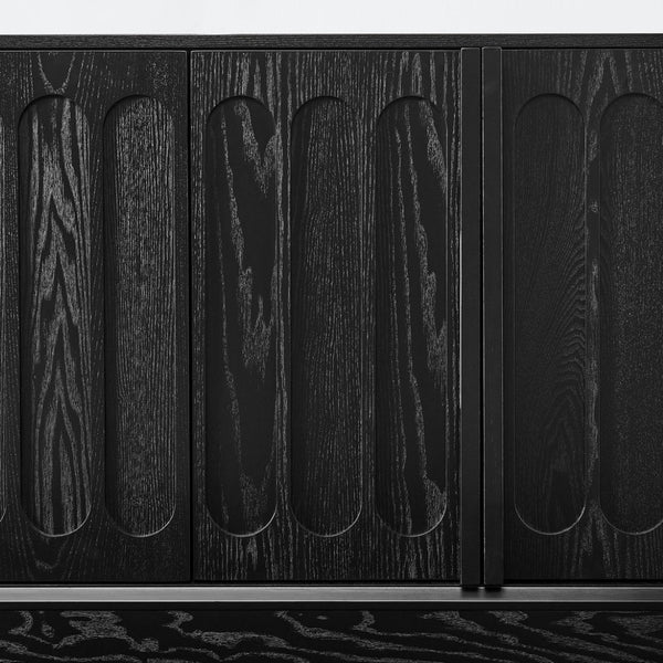 English Elm Mid Century Fluted Sideboard with Adjustable Interior Shelving for Dining Entryway Spaces Black W1801P457805