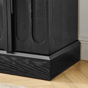 English Elm Mid Century Fluted Sideboard with Adjustable Interior Shelving for Dining Entryway Spaces Black W1801P457805
