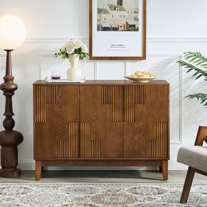 English Elm 44.3'' Mid-century Fluted Sideboard with Push Open Doors and Adjustable Interior Shelving Walnut W1801P457806