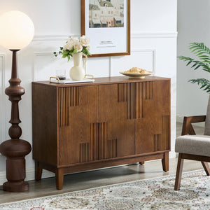 English Elm 44.3'' Mid-century Fluted Sideboard with Push Open Doors and Adjustable Interior Shelving Walnut W1801P457806