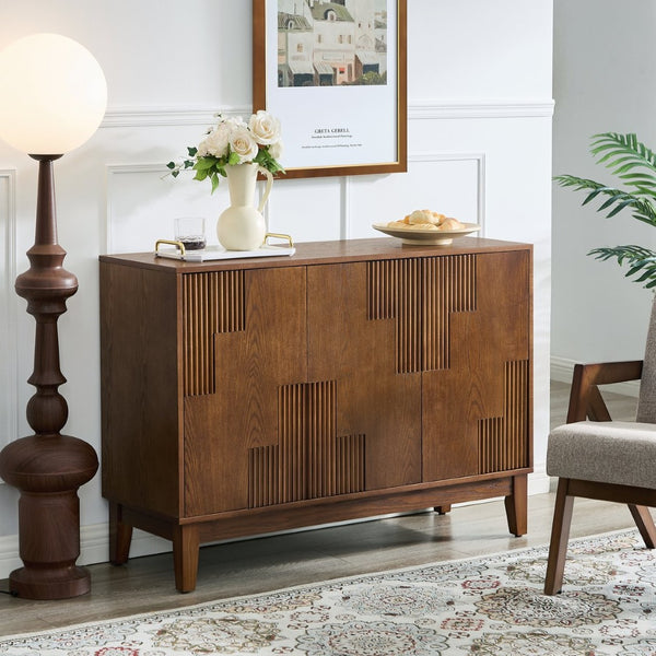 English Elm 44.3'' Mid-century Fluted Sideboard with Push Open Doors and Adjustable Interior Shelving Walnut W1801P457806