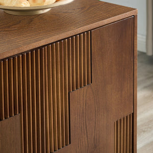 English Elm 44.3'' Mid-century Fluted Sideboard with Push Open Doors and Adjustable Interior Shelving Walnut W1801P457806