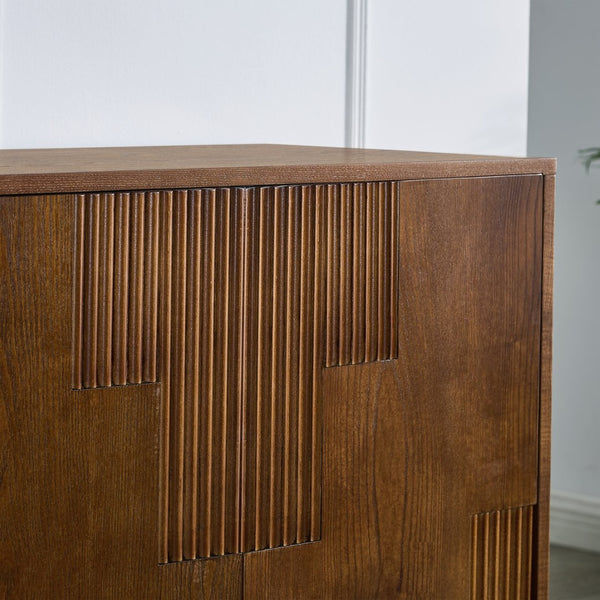 English Elm 44.3'' Mid-century Fluted Sideboard with Push Open Doors and Adjustable Interior Shelving Walnut W1801P457806