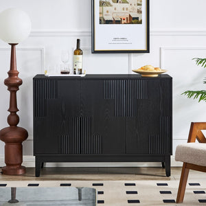 English Elm 44.3'' Mid-century Fluted Sideboard with Push Open Doors and Adjustable Interior Shelving Black W1801P457807