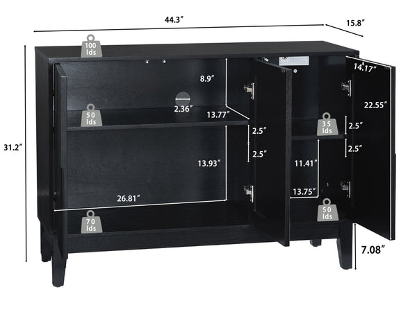 English Elm 44.3'' Mid-century Fluted Sideboard with Push Open Doors and Adjustable Interior Shelving Black W1801P457807