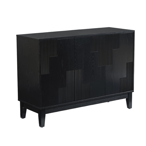 English Elm 44.3'' Mid-century Fluted Sideboard with Push Open Doors and Adjustable Interior Shelving Black W1801P457807