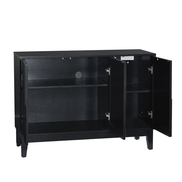 English Elm 44.3'' Mid-century Fluted Sideboard with Push Open Doors and Adjustable Interior Shelving Black W1801P457807