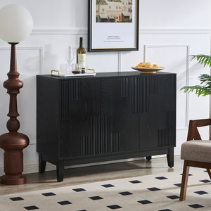 English Elm 44.3'' Mid-century Fluted Sideboard with Push Open Doors and Adjustable Interior Shelving Black W1801P457807
