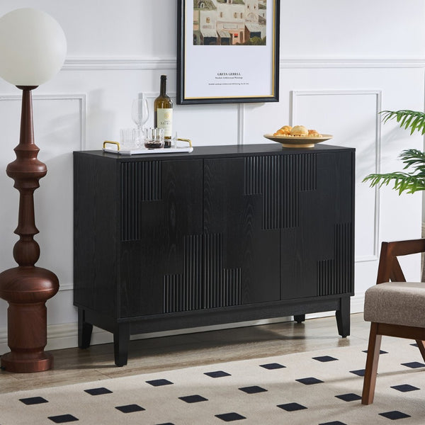 English Elm 44.3'' Mid-century Fluted Sideboard with Push Open Doors and Adjustable Interior Shelving Black W1801P457807
