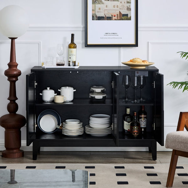 English Elm 44.3'' Mid-century Fluted Sideboard with Push Open Doors and Adjustable Interior Shelving Black W1801P457807