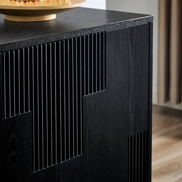 English Elm 44.3'' Mid-century Fluted Sideboard with Push Open Doors and Adjustable Interior Shelving Black W1801P457807