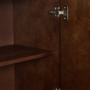 English Elm 60.7" Mid-century Sideboard with Carved Openwork Doors and Adjustable Shelves for Living Walnut W1801P467885