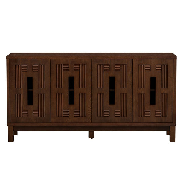 English Elm 60.7" Mid-century Sideboard with Carved Openwork Doors and Adjustable Shelves for Living Walnut W1801P467885