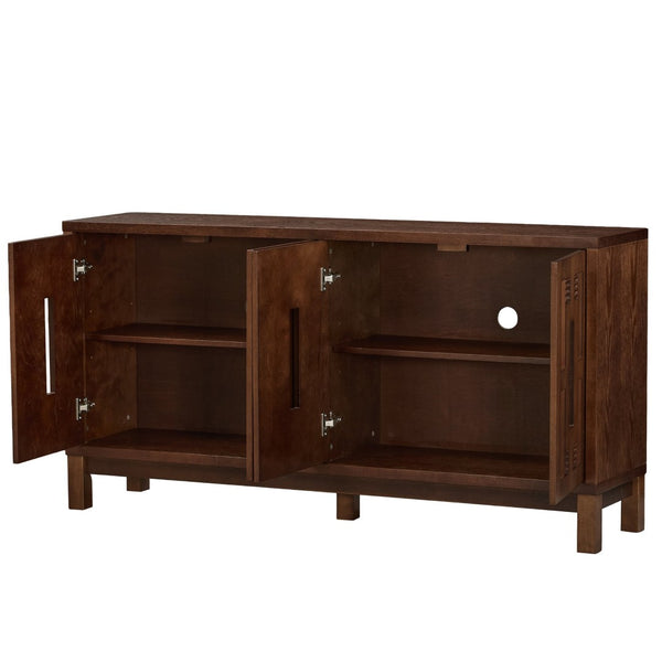 English Elm 60.7" Mid-century Sideboard with Carved Openwork Doors and Adjustable Shelves for Living Walnut W1801P467885