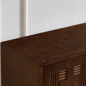 English Elm 60.7" Mid-century Sideboard with Carved Openwork Doors and Adjustable Shelves for Living Walnut W1801P467885