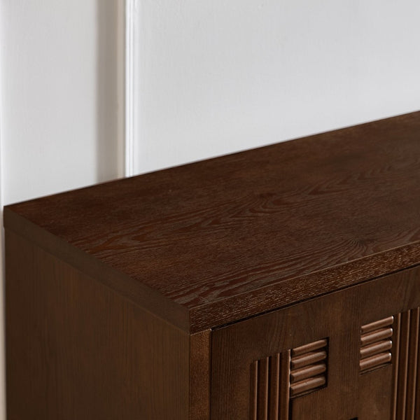 English Elm 60.7" Mid-century Sideboard with Carved Openwork Doors and Adjustable Shelves for Living Walnut W1801P467885