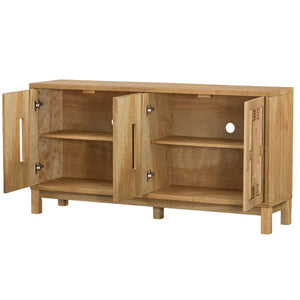 English Elm 60.7" Mid-century Sideboard with Carved Openwork Doors and Adjustable Shelves for Living Natural Wood W1801P467886