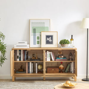English Elm 60.7" Mid-century Sideboard with Carved Openwork Doors and Adjustable Shelves for Living Natural Wood W1801P467886