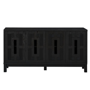 English Elm 60.7" Mid-century Sideboard with Carved Openwork Doors and Adjustable Shelves for Living Black W1801P467887