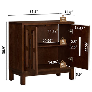English Elm 31.5 Inch Mid Century Modern Sideboard with Carved Openwork Doors and Adjustable Interior Shelf Walnut W1801P467939