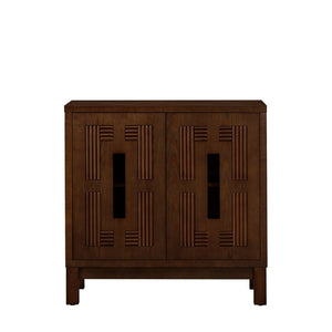 English Elm 31.5 Inch Mid Century Modern Sideboard with Carved Openwork Doors and Adjustable Interior Shelf Walnut W1801P467939