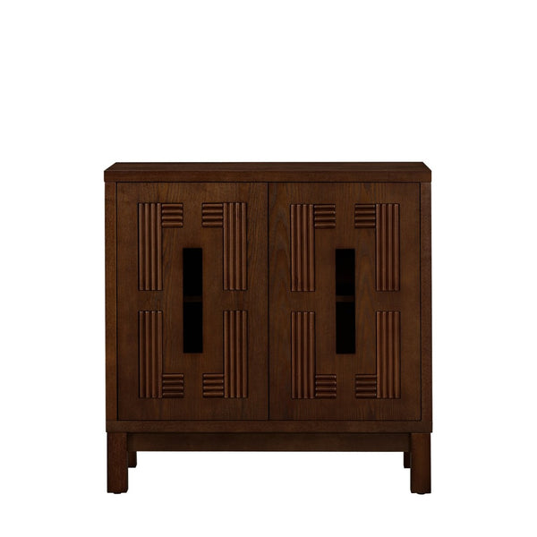 English Elm 31.5 Inch Mid Century Modern Sideboard with Carved Openwork Doors and Adjustable Interior Shelf Walnut W1801P467939