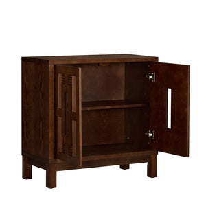 English Elm 31.5 Inch Mid Century Modern Sideboard with Carved Openwork Doors and Adjustable Interior Shelf Walnut W1801P467939
