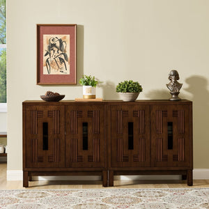 English Elm 31.5 Inch Mid Century Modern Sideboard with Carved Openwork Doors and Adjustable Interior Shelf Walnut W1801P467939
