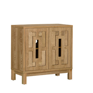 English Elm 31.5 Inch Mid Century Modern Sideboard with Carved Openwork Doors and Adjustable Interior Shelf Natural Wood W1801P467940