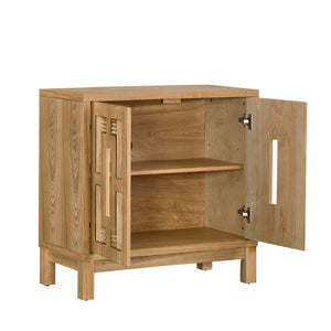 English Elm 31.5 Inch Mid Century Modern Sideboard with Carved Openwork Doors and Adjustable Interior Shelf Natural Wood W1801P467940