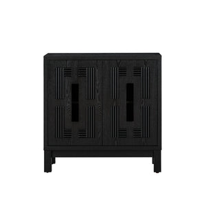 English Elm 31.5 Inch Mid Century Modern Sideboard with Carved Openwork Doors and Adjustable Interior Shelf Black W1801P467941