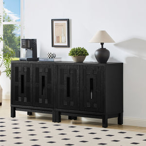 English Elm 31.5 Inch Mid Century Modern Sideboard with Carved Openwork Doors and Adjustable Interior Shelf Black W1801P467941