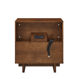 English Elm 23.4 Mid-Century Slat Drawer Nightstand with Built-In USB Charging Open Shelf Walnut Tone Walnut W1801P476914