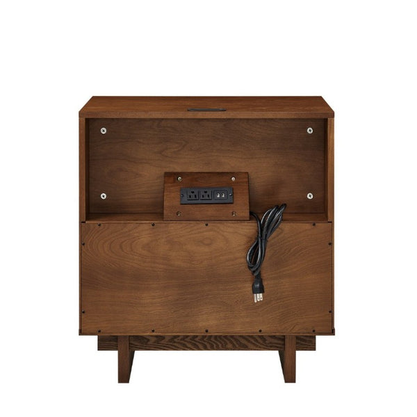 English Elm 23.4 Mid-Century Slat Drawer Nightstand with Built-In USB Charging Open Shelf Walnut Tone Walnut W1801P476914