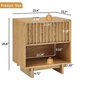 English Elm 23.4 Mid-Century Slat Drawer Nightstand with Built-In USB Charging Open Shelf Walnut Tone Natural W1801P476915