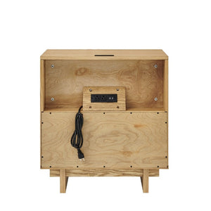 English Elm 23.4 Mid-Century Slat Drawer Nightstand with Built-In USB Charging Open Shelf Walnut Tone Natural W1801P476915