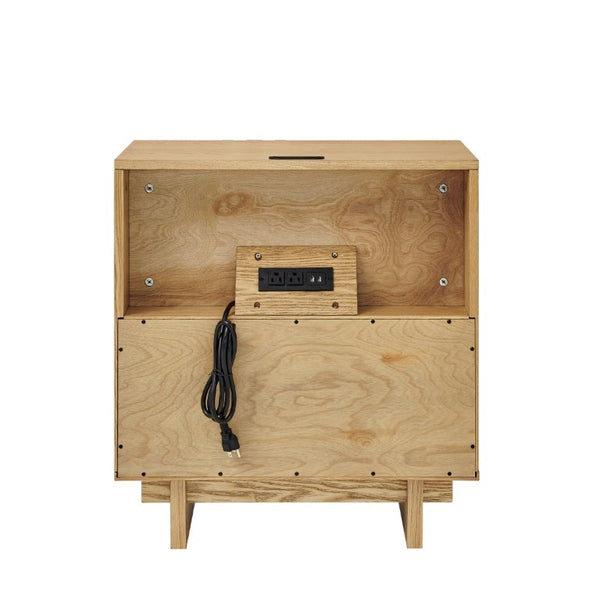 English Elm 23.4 Mid-Century Slat Drawer Nightstand with Built-In USB Charging Open Shelf Walnut Tone Natural W1801P476915