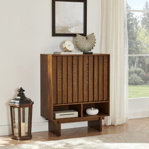 English Elm 31.6 Mid-Century Modern Sideboard with Grille Slat Doors and Adjustable Shelves Walnut W1801P476917