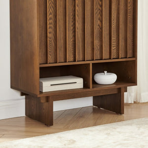 English Elm 31.6 Mid-Century Modern Sideboard with Grille Slat Doors and Adjustable Shelves Walnut W1801P476917