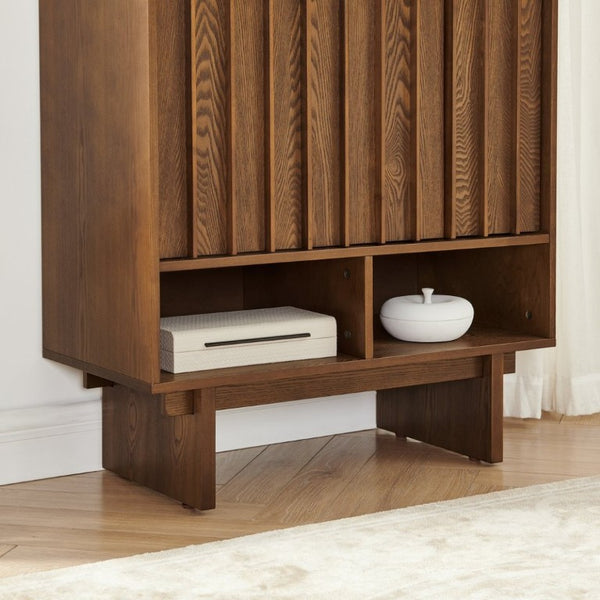 English Elm 31.6 Mid-Century Modern Sideboard with Grille Slat Doors and Adjustable Shelves Walnut W1801P476917