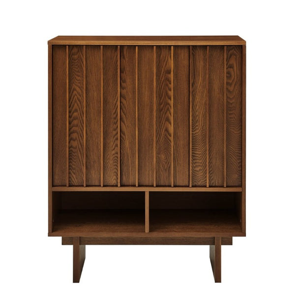 English Elm 31.6 Mid-Century Modern Sideboard with Grille Slat Doors and Adjustable Shelves Walnut W1801P476917