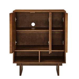 English Elm 31.6 Mid-Century Modern Sideboard with Grille Slat Doors and Adjustable Shelves Walnut W1801P476917