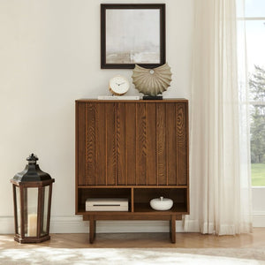 English Elm 31.6 Mid-Century Modern Sideboard with Grille Slat Doors and Adjustable Shelves Walnut W1801P476917