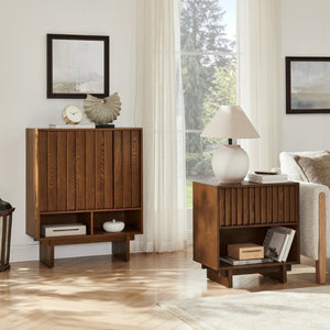 English Elm 31.6 Mid-Century Modern Sideboard with Grille Slat Doors and Adjustable Shelves Walnut W1801P476917