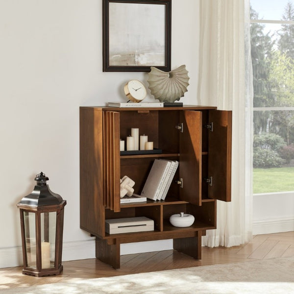 English Elm 31.6 Mid-Century Modern Sideboard with Grille Slat Doors and Adjustable Shelves Walnut W1801P476917