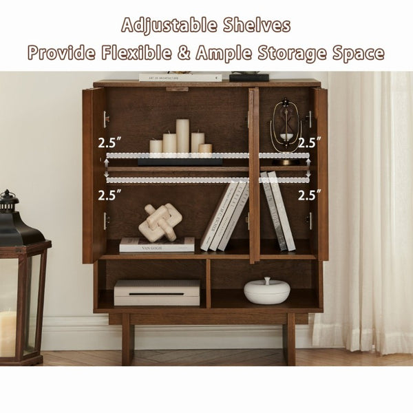English Elm 31.6 Mid-Century Modern Sideboard with Grille Slat Doors and Adjustable Shelves Walnut W1801P476917